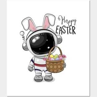 Cute Astronaut with Rabbit Ears Posters and Art
